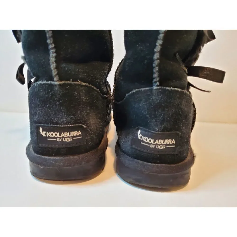Koolaburra By Ugg Victoria Tall Boots Size 4 Youth Black Sheepskin Bows 1020171